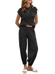 oten Women's 2 Piece Outfits Sweater Sets Knit Pullover Tops and High Waist Pants Lounge Sweatsuit Sets Black Small