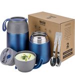 MAXSO 2 Pack Soup Thermo for Hot & Cold Food for Kids Adults, Vacuum Insulated Food Jar Thermal Lunch Containers, Travel Food Flask with Spoon (24 oz,17 oz) (Dark Blue)