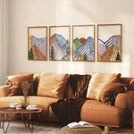 Glamativity 4 Pcs Colorful And Black Double-Sided Abstract Mountain Metal Wall Art , Mountain Line Art Décor, 3D Textured Minimalist Wall Decor, Rustic Nature Wall Décor for Living Room Bedroom Study (L Size 22.5x15.7'')