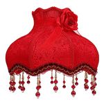 LALAFINA 1Pc European Style Lamp Shade E27 Base Scallop Dome Lampshade Vintage Lamp Shade with Hanging Beads for Living Room Bedroom, Red