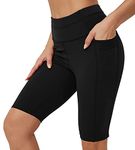 Rataves Womens Yoga Shorts High Waisted with 2 Side Pockets Tummy Control Athletic Cycling Hiking Sports Shorts 10" Hiking Running Pants S Black