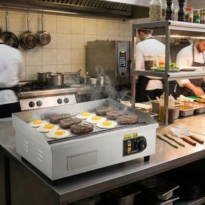 MilleLoom 22" Electric Griddle 1700W Countertop Half-Flat Top Grill, 22in Stainless Steel Griddle Grill with 2 Shovels and 2 Brushes for Home or Restaurant, 122°F-572°F Adjustable Temp (with PLUG)