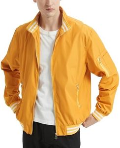 ENVMENST Men's Lightweight Bomber Jacket,Causal Waterproof Windbreaker Jacket for Men Outdoor, Yellow, XX-Large