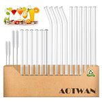 Glass Straws Reusable 20 Pieces Glass Straws, 6 Short + 6 Long Straight Glass Straws, 4 Curved Glass Drinking Straws with 4 Cleaning Brushes for Cocktails, Smoothies and juices