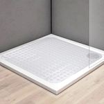 Square Shower Mat Non Slip: Large 32 x 32 Inches Shower Anti Slip Mats for Walk-in Shower - Washable PVC Shower Stall Mat with Suction Cups and Drain Holes for Seniors (Transparent)