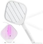 Electric Fly Swatter Foldable, Powerful 4000V Bug Zapper Racket, Mosquito Killer w/Purple Light, Rechargeable 1200mAh Insect Killer, 3-Layer Safe Design, Hanging Standing Portable for Indoor Outdoor