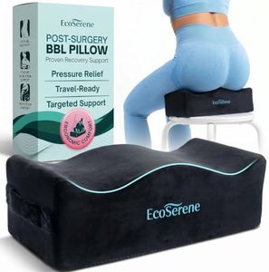 ECOSERENE BBL Pillow After Surgery for Sitting – Brazilian Butt Lift Recovery Cushion for Pain Relief, Portable Support for Home, Car & Office, Post-Surgery Support Pillow with Drawstring Bag