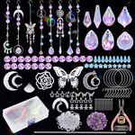 UXORSN 367Pcs Crystal Suncatcher Making Kits Silver Butterfly Stars Moon Pendants with Chain DIY Suncatcher Crafts for Adults Hanging Prism Ornament Sun Catcher for Window Home Wedding Garden Decor