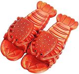 Lobster Slippers Summer Funny Animal Flip Flops Kids Cute Beach Shoes Women Soft Creative Shower Sandals Men Casual Waterproof Slides 3/3.5 Women, 2.5/3 Men Red,7.82" Heel to Toe