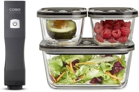 CASO Vacu OneTouch Eco-Set, Handvakuumierer inkl. 3 Vakuumbehälter aus Glas, 10 ZIP-Beutel und Food Manager Sticker, kabellos, bis zu 150 Minuten Laufzeit, aufladbar, Schwarz