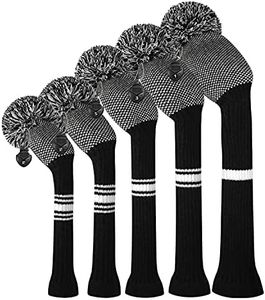 Scott Edward Knit Golf Club Cover for Woods and Driver Set of 5 Head Covers Protect Driver Wood(460cc) 1 Fairway Wood2 and Hybrid/UT2 with Rotating Club Number Tags (Black Dots)