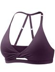 YEOREO Sports Bras for Women Open Back Workout Gym Bra Padded Medium Impact Yoga Tops with Ajustable Back Straps Black Purple Large