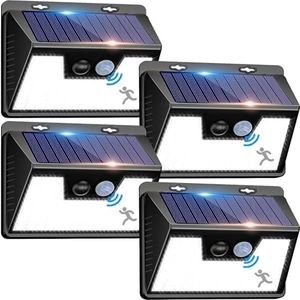 npify 4 Pezzi Luce Solare LED Esterno, Faretti Solari a Led da Esterno 3 Modalità Lampada da Esterno con Sensore di Movimento IP65 Impermeabile Risparmio Energetico Wireless per Giardino Cortile