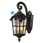 DEWENWILS Outdoor Wall Light with Dusk to Dawn Sensor, Vintage Light Fixtures Wall Mount, Anti-Rust & Waterproof, Water Ripple Glass, Exterior Wall Lantern for House, Garage, Porch, ETL Listed