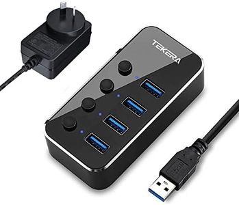 Powered USB Hub, TEKERA 4 Port USB 3.0 Hub Splitter Portable Aluminum USB Data Hub Expander with Individual On/Off Switch and Universal 5V AC Adapter, 3.3ft USB 3.0 Cable