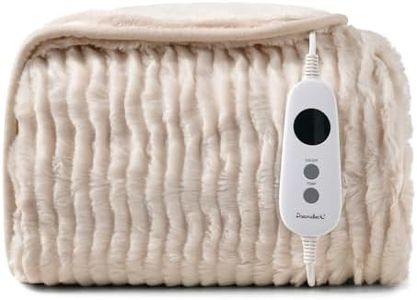 Dreamaker Eyelash Long Ribbed Fleece Electric Heated Throw Blanket 160x130cm Winter Warmer Reversible Rug Energy Efficient Overheat Protection 9 Heat Settings Extra Long Cord Controller- Natural