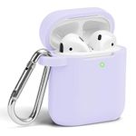 GMYLE Case for Airpods, Silicone Protective Shockproof Wireless Charging Airpods Earbuds Case Cover Skin with Keychain Carabiner kit Set Compatible for Apple AirPods 1 & 2 – Lavendar Purple