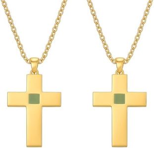 TANAOR Men's and Women's Nano Bible Cross Necklace Set, 18K Yellow Gold Plated Stainless Steel, Men's Length- 20"+2", Women's Length- 16"+2"