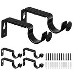 Curtain Rod Bracket, Adjustable Curtain Rod Holders 1 Inch Black Heavy Duty Curtain Rod Hooks 6 Pack Curtain Rod Hardware Brackets Extender Drapery Pole Holder for Wall