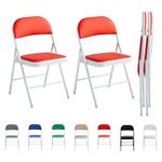 mcc direct Set of 2 Folding Chairs, Faux Leather Foldable Chairs with Metal Frame and Padded Seat, Easy to Fold and Store for Home, Office, Dining and Reception (Red)