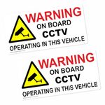 2 x Signs Warning On Board Stickers CCTV Operating in this Vehicle In Car Camera Dashboard Dash Cam Security Car Van Taxi Minicab Cab Mini Go Pro 100x50mm FC VC8