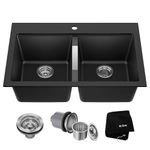 Kraus KGD-433B 33 1/2 inch Dual Mount 50/50 Double Bowl Black Onyx Granite Kitchen Sink