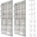 TidyMaster 2 Pack Extra Large Hanging Crystal Clear Over Door Shoe Organizers,closet shoe organizer shoe rack organizer shoe storage,12+6Pockets,8+8Hooks,Gray (59"x 21.6")