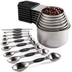 Magnetic Measuring Cups and Spoons Set Including 7 Stainless Steel Stackable Measuring Cup 8 Double Sided Magnetic Measuring Spoons with 1 Leveler for Dry and Liquid Ingredients (Black) (Black)