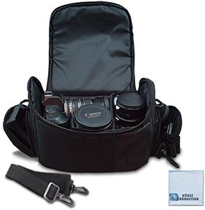 Large Digital Camera / Video Padded Carrying Bag / Case for Nikon, Sony, Pentax, Olympus Panasonic, Samsung, and Canon DSLR Cameras + eCostConnection Microfiber Cloth