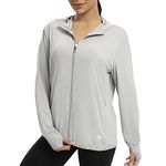 dowskwx Womens UPF 50+ UV Protection Hoodie Jacket, Lightweight Zip Up Long Sleeve Sun Shirt with Pockets for Running Hiking (Grey, Small)
