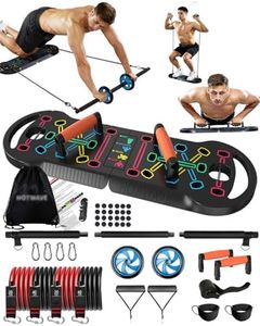 HOTWAVE Portable Exercise Equipment with 16 Gym Accessories.20 in 1 Push Up Board Fitness,Resistance Bands with Ab Roller Wheel,Full Body Workout at Home