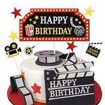 Movie Night Cake Topper Decorations - Movie Theater theme Happy Birthday Party Family Decoration supplies