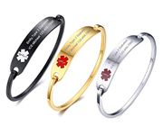 VNOX Free Engraving - 3Pcs Gold Plated and Silver Medical Alert ID Bangle Bracelet for Women,7.5"