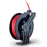 ReelWorks Air Hose Reel Retractable 3/8" Inch x 50' Feet Hybrid Polymer Hose, Max. 300 PSI Compressor Water Plastic Spring Driven Swivel Bracket