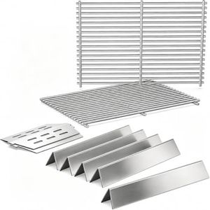 Stainless Steel 7524 Grill Grates & 7621 Flavorizer Bars, 65505 Heat Deflectors for Weber Genesis 300 Series with Front Control Knob, Replacement for Genesis E310 S310 E/S320 E/S330 Gas Grills