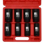 CASOMAN 3/4" Drive Deep Impact Socket Set, 8 Piece Set, SAE Sizes (1-Inch to 1-1/2-Inch), 6 Point, 3/4" Dr. Heavy Duty Impact Socket Set