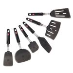 DI ORO Silicone Turner Spatula Set - Kitchen Spatulas for Nonstick Cookware - Flexible & Thin Flippers for Turning Eggs & Pancakes - 600°F Heat-Resistant & BPA Free Cooking Utensils (6 Piece, Black)