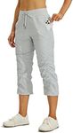 Willit Women's Woven Capris Hiking Travel Pants Striped Workout Drawstring Pants with Pockets Lightweight Quick Dry Light Gray XL