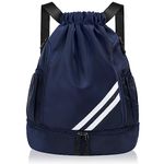flintronic Drawstring Backpack, Waterproof Sports Backpack, Large Sports Gym Bag With Shoe Compartment and Water Bottle Mesh Pockets, for Sports School Beach Holidays Swimming Travel (Navy Blue)