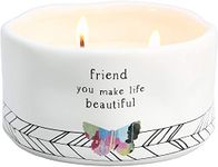 Pavilion Gift Company Friend You Make Life Beautiful Double Butterfly Candle in Ceramic with 100% Soy Wax & Cotton Wicks-Tranquility Scent, White