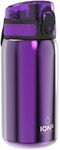 Ion8 Kids Water Bottle, Steel 400 ml/13 oz, Leak Proof, Easy to Open, Secure Lock, Dishwasher Safe, Flip Cover, Carry Handle, Easy Clean, Durable, Carbon Neutral, Metallic Purple