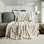 GRACED SOFT LUXURIES Oversized Throw Blanket Home Decor Warm Elegant Softest Cozy Faux Fur Decorative, Comfy, Cozy, Warm Blanket for Sofa Bed 60" x 80", Textured Marbled Ivory