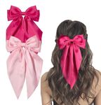 Pink Hair Bows for Women Girls,Hot Pink Hair Bows with Long Tail Alligator Hair Clips Satin Bows Hair Clips,Hair Bow Hair Ribbon Accessories Birthday Gift (Dark pink, Light pink) Pack of 2