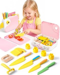 Toddler Girl Cooking Set with Storage Box-Girls Pink Kitchen Set,Safe PP Material Baby Girl Montessori Kitchen Tools for Real Cooking,Dishwasher Safe,Fun Bird-Shaped Little Chef Set