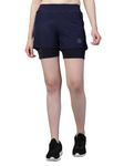 CHKOKKO Double Layered Sports Gym Workout Running Shorts for Women Blue L