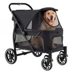 COSTWAY Dog Stroller, 96x71x102.5cm Foldable Dog Pushchair with Adjustable Mesh Canopy, Storage Pockets, Safety Belt, Pet Travel Buggy for Medium and Large Dogs (Black)