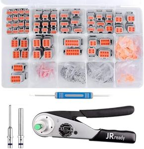 JRready ST6307-1 Deutsch DTM Connector Kit 2 3 4 6 8 and 12 Pin Automotive Electrical Connectors with Crimper ACT-M202, Size 20 Solid Contacts Crimp Wire Gauge 16-22AWG,7.5A