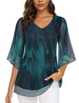 Viracy Womens Tops, 3/4 Sleeve Dressy Tops for Night Out V Neck Flowy Business Casual Chiffon Blouses Light Chic Long Fall Fancy Shirts,XL