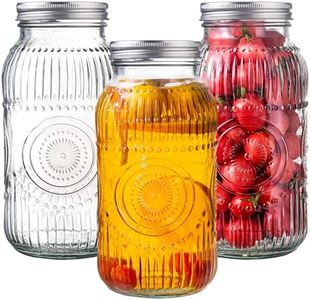 Amzcku 64oz vintage Mason Jars with Lids, Wide Mouth 2 Quart Canning Jar Half Gallon, Safe For Storage, Canning, Pickling, Preserving, Fermenting, DIY Crafts & Decor 3 Pack