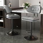 Nalupatio Modern Bar Stools Set of 2, Double-Layer Ergonomic Upholstered Bar Stools with Back, Adjustable Counter Stools, Swivel Barstools for Kitchen Island, Light Grey